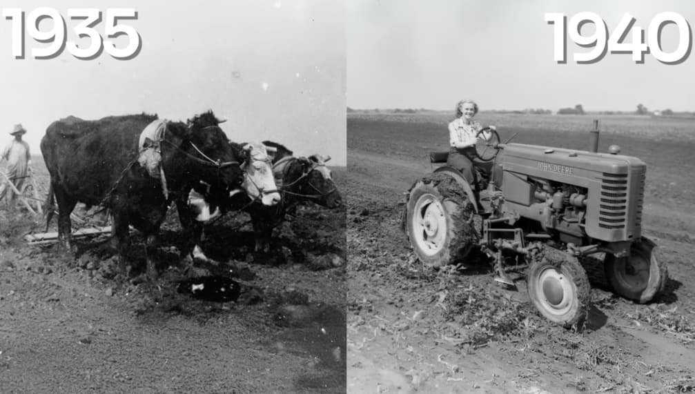 1935: ossen · 1940: trekker — de vergelijking met AI